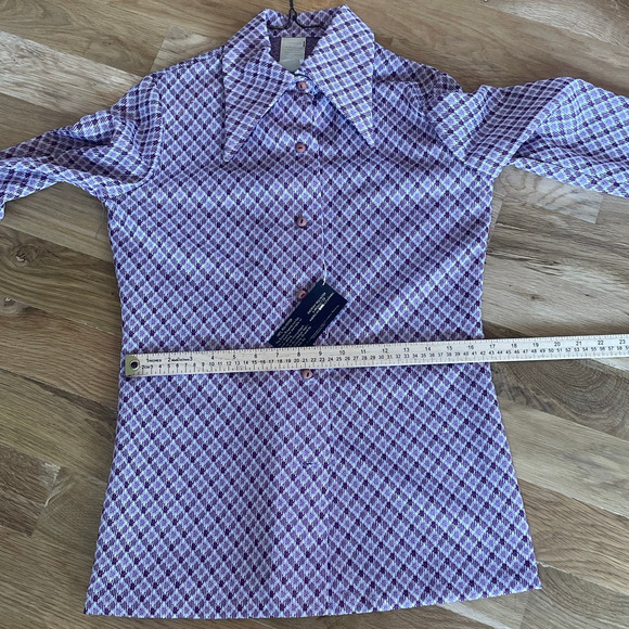 Vtg Womens Purple Diamond Textured Polyester Shirt 1960s NWT sz 12 - Picture 7 of 8